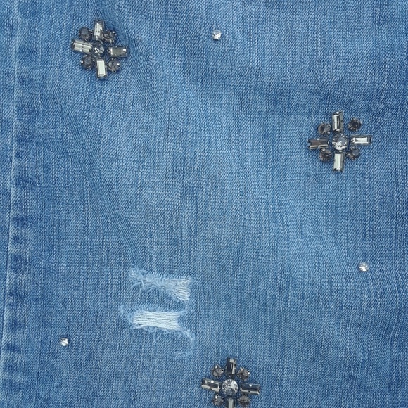LOFT Distressed Denim Skirt w/ Embellishments - Picture 3 of 6